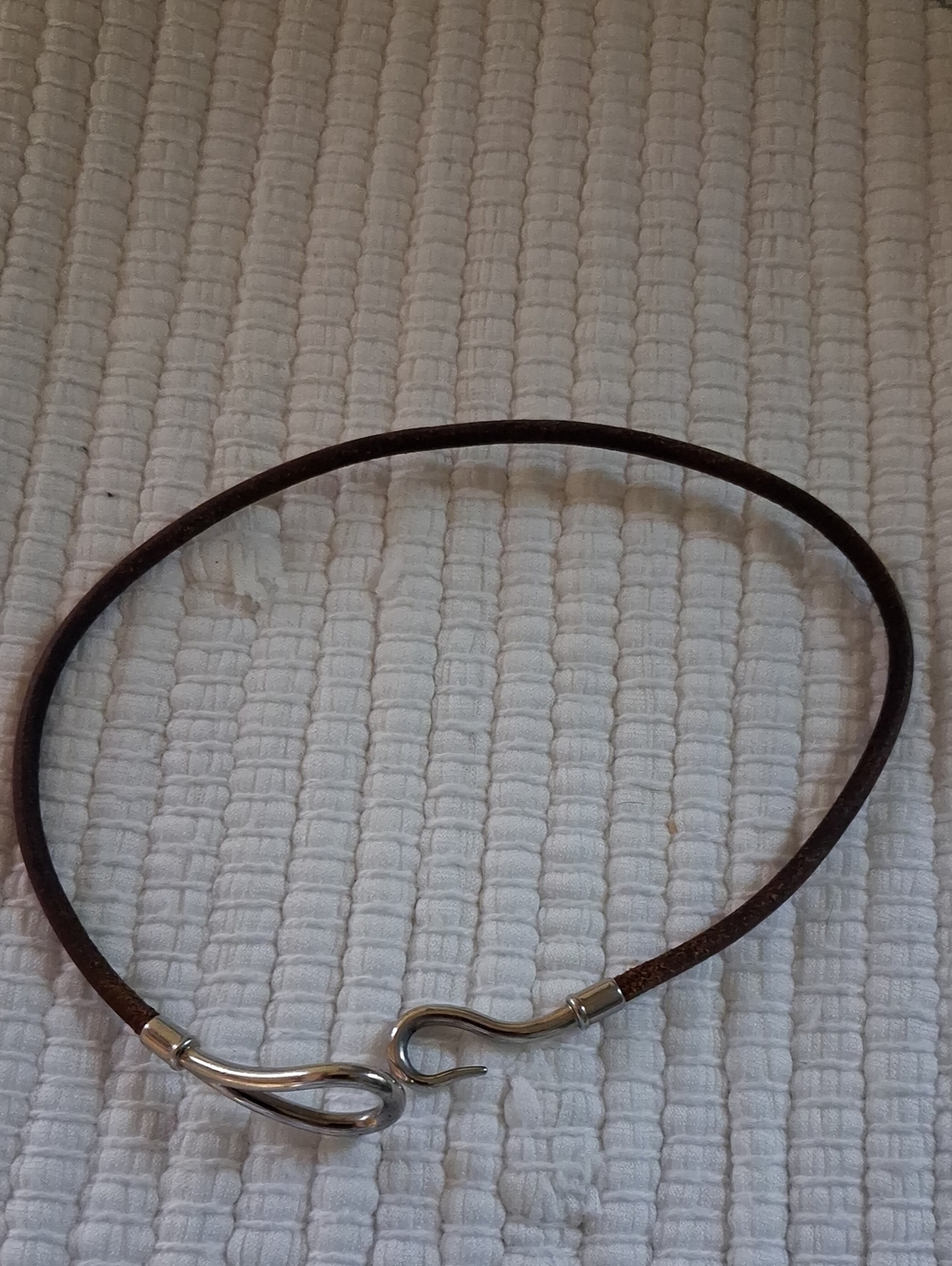 Hermes Dark Brown Leather Necklace with Silver-Tone Hook
